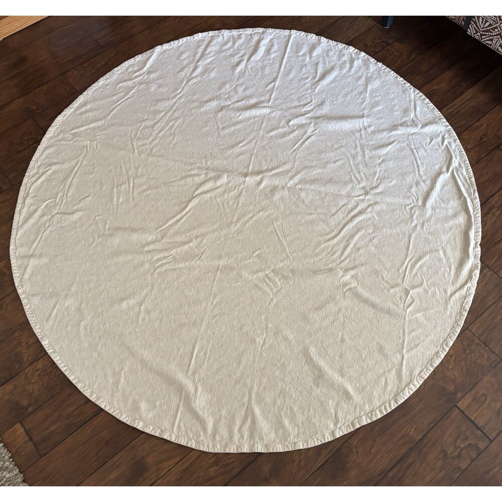 Crate & Barrel Linden Round Tablecloth 90 Inch Ecru Cotton Blend
